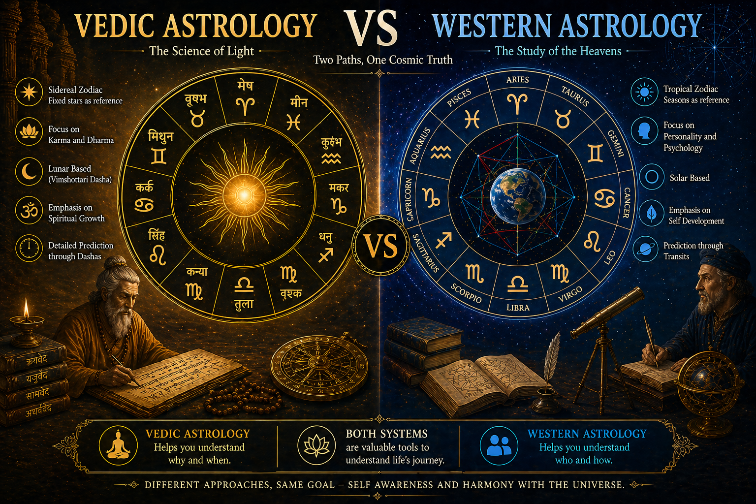 Vedic vs Western Astrology comparison concept